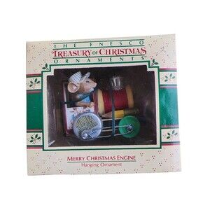 Enesco Merry Christmas Engine Ornament Mouse 1988 Train M Gilmore Collection
